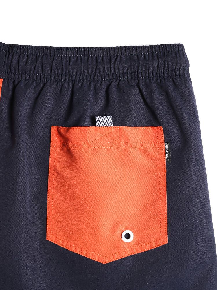 Pantalones Cortos De Playa Finos Con Cintura Con Cordón De Secado Rápido Y Retazos De Color En Contraste Para Hombre