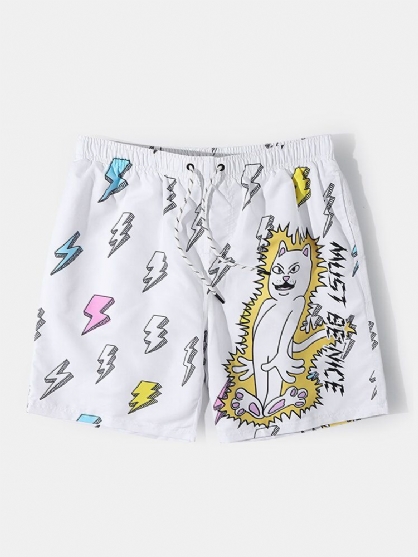 Pantalones Cortos De Playa Finos Transpirables Con Forro De Malla Con Estampado Alienígena De Gato De Dibujos Animados Para Hombre