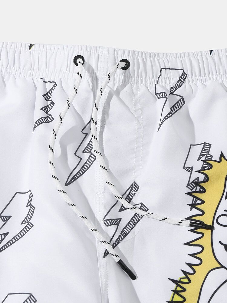 Pantalones Cortos De Playa Finos Transpirables Con Forro De Malla Con Estampado Alienígena De Gato De Dibujos Animados Para Hombre