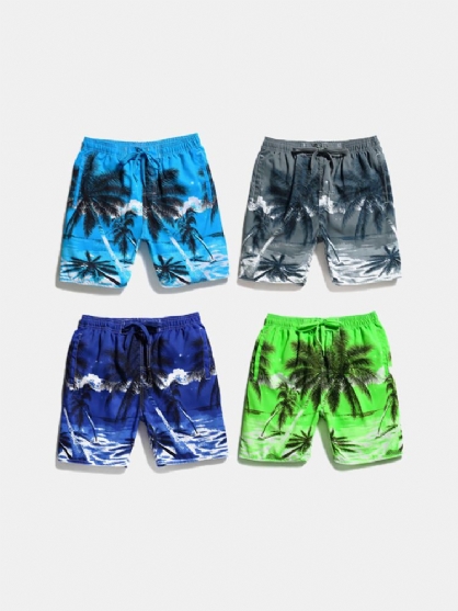 Pantalones Cortos De Playa Hawaianos Con Estampado De Árboles De Coco De Secado Rápido Para Vacaciones En La Playa De Verano Para Hombre