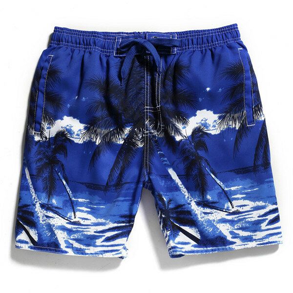 Pantalones Cortos De Playa Hawaianos Con Estampado De Árboles De Coco De Secado Rápido Para Vacaciones En La Playa De Verano Para Hombre