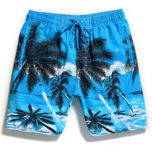 Pantalones Cortos De Playa Hawaianos Con Estampado De Árboles De Coco De Secado Rápido Para Vacaciones En La Playa De Verano Para Hombre