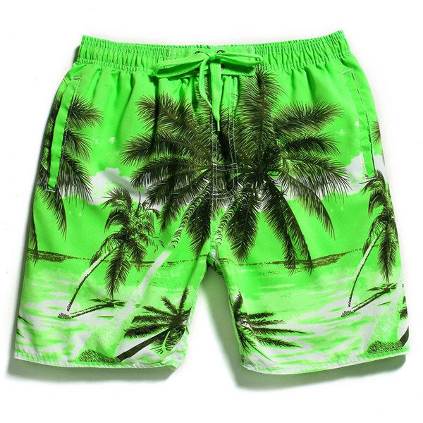 Pantalones Cortos De Playa Hawaianos Con Estampado De Árboles De Coco De Secado Rápido Para Vacaciones En La Playa De Verano Para Hombre