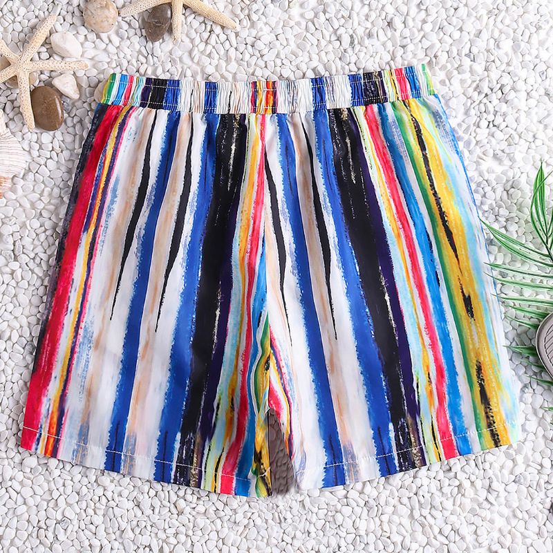 Pantalones Cortos De Playa Hawaianos De Secado Rápido Con Rayas De Colores Para Hombres