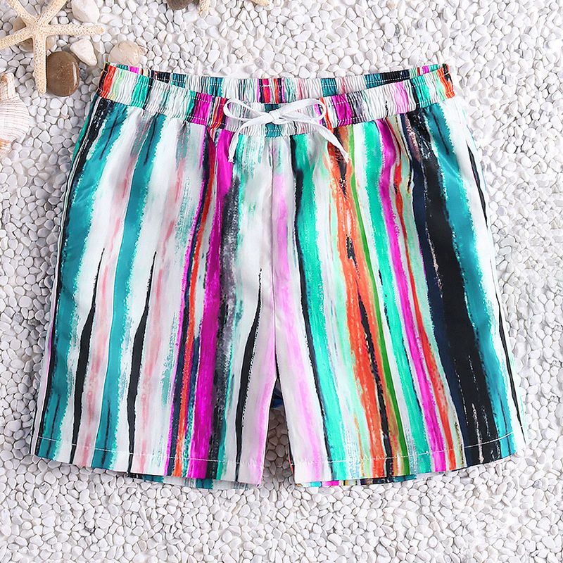 Pantalones Cortos De Playa Hawaianos De Secado Rápido Con Rayas De Colores Para Hombres