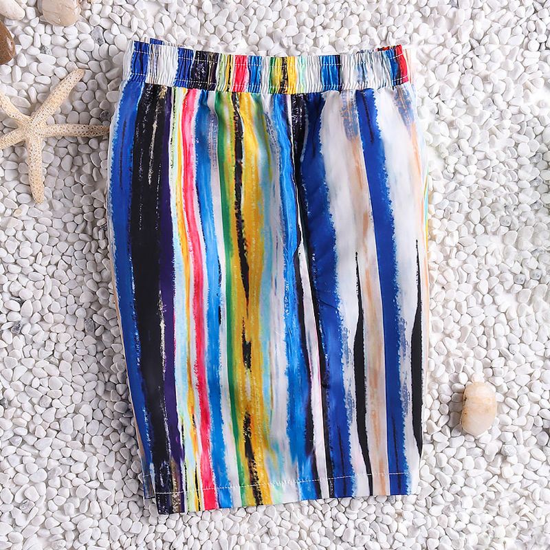 Pantalones Cortos De Playa Hawaianos De Secado Rápido Con Rayas De Colores Para Hombres