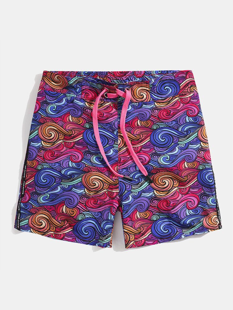 Pantalones Cortos De Playa De Hawaii Con Bolsillo Con Cordón De Malla Y Estampado Colorido Para Hombre