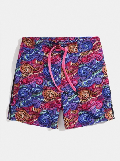 Pantalones Cortos De Playa De Hawaii Con Bolsillo Con Cordón De Malla Y Estampado Colorido Para Hombre