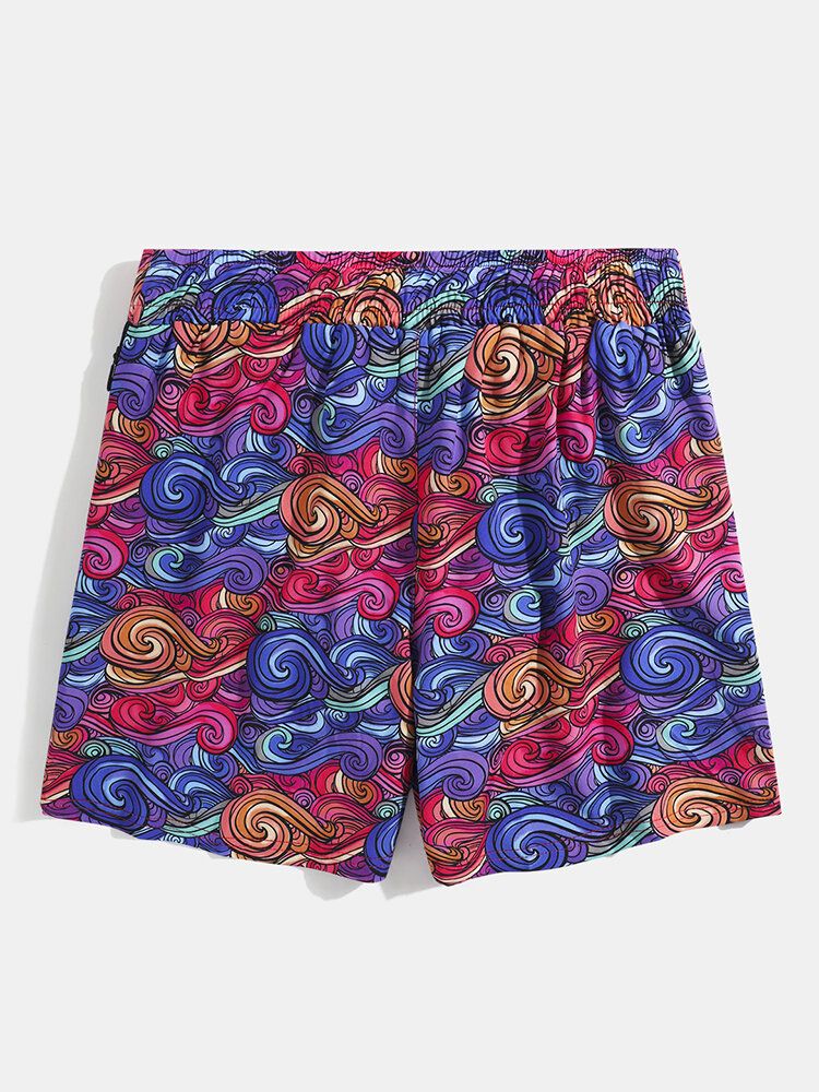 Pantalones Cortos De Playa De Hawaii Con Bolsillo Con Cordón De Malla Y Estampado Colorido Para Hombre