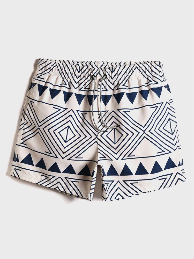 Pantalones Cortos De Playa Holgados Y Finos Con Cintura Con Cordón Y Estampado Tribal Para Hombre