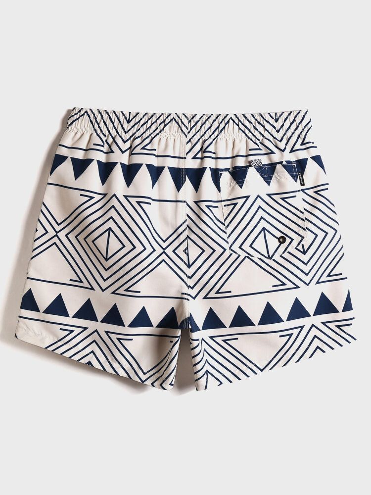 Pantalones Cortos De Playa Holgados Y Finos Con Cintura Con Cordón Y Estampado Tribal Para Hombre