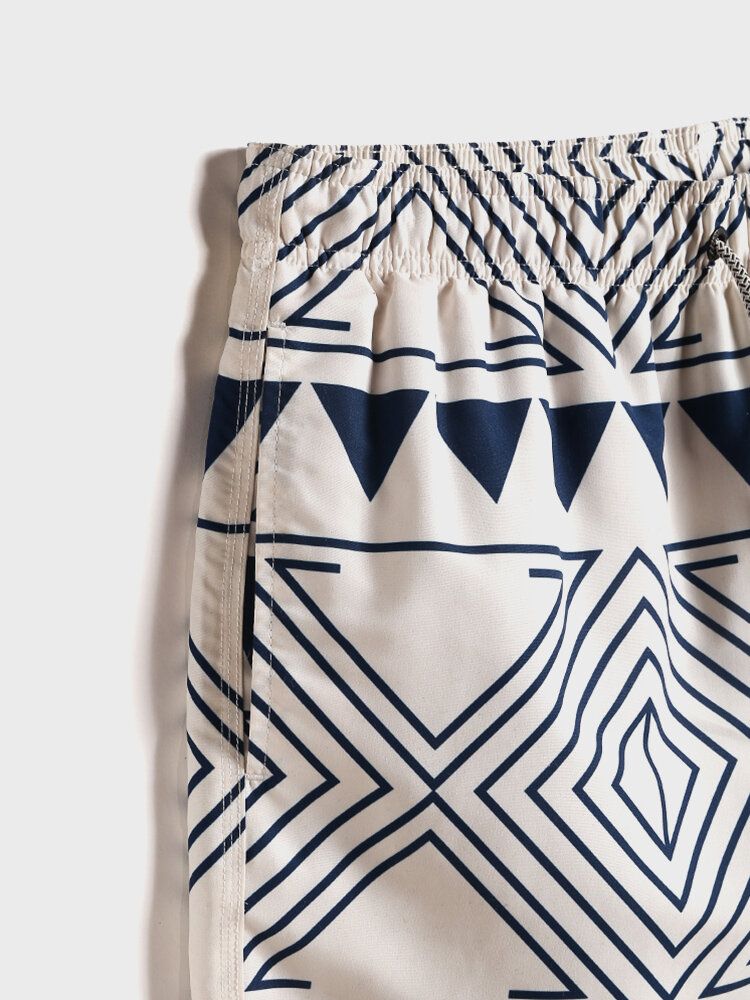 Pantalones Cortos De Playa Holgados Y Finos Con Cintura Con Cordón Y Estampado Tribal Para Hombre