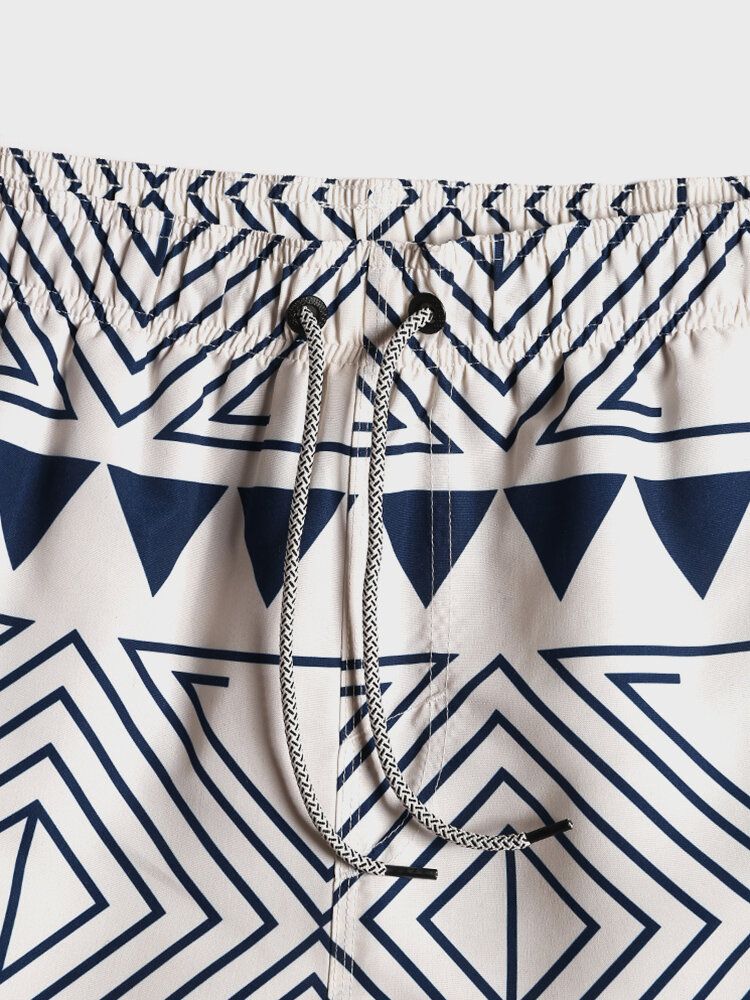 Pantalones Cortos De Playa Holgados Y Finos Con Cintura Con Cordón Y Estampado Tribal Para Hombre