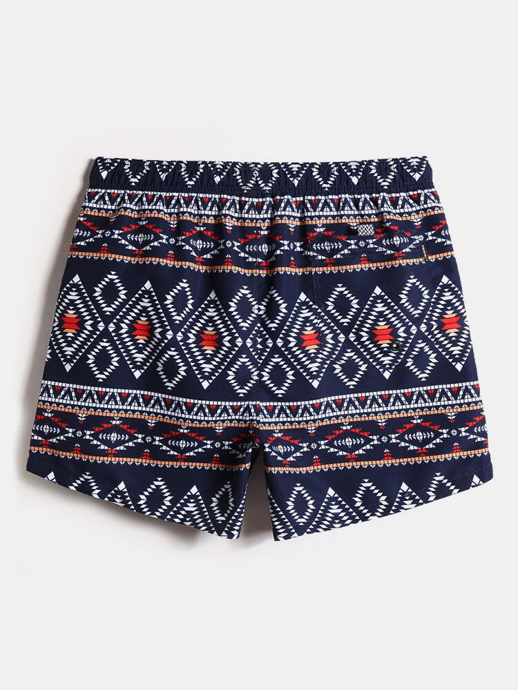 Pantalones Cortos De Playa Holgados Y Finos Con Estampado Tribal De Cintura Con Cordón De Estilo Étnico Para Hombre