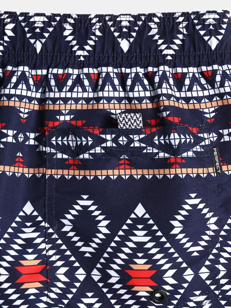 Pantalones Cortos De Playa Holgados Y Finos Con Estampado Tribal De Cintura Con Cordón De Estilo Étnico Para Hombre