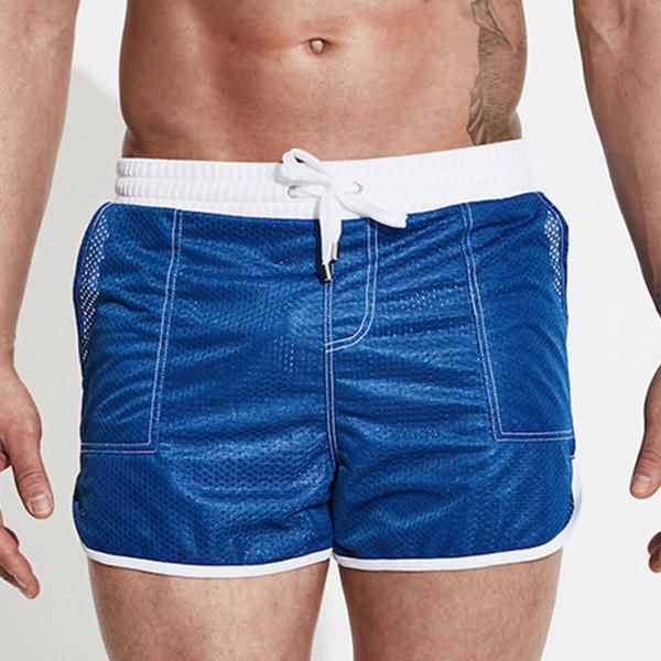 Pantalones Cortos De Playa De Natación De Spa De Malla Para Hombre Pantalones Deportivos Transpirables Con Bolsillos Dobles De Color Sólido