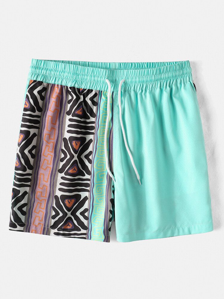 Pantalones Cortos De Playa De Secado Rápido Con Cordón Y Estampado Étnico Para Hombre