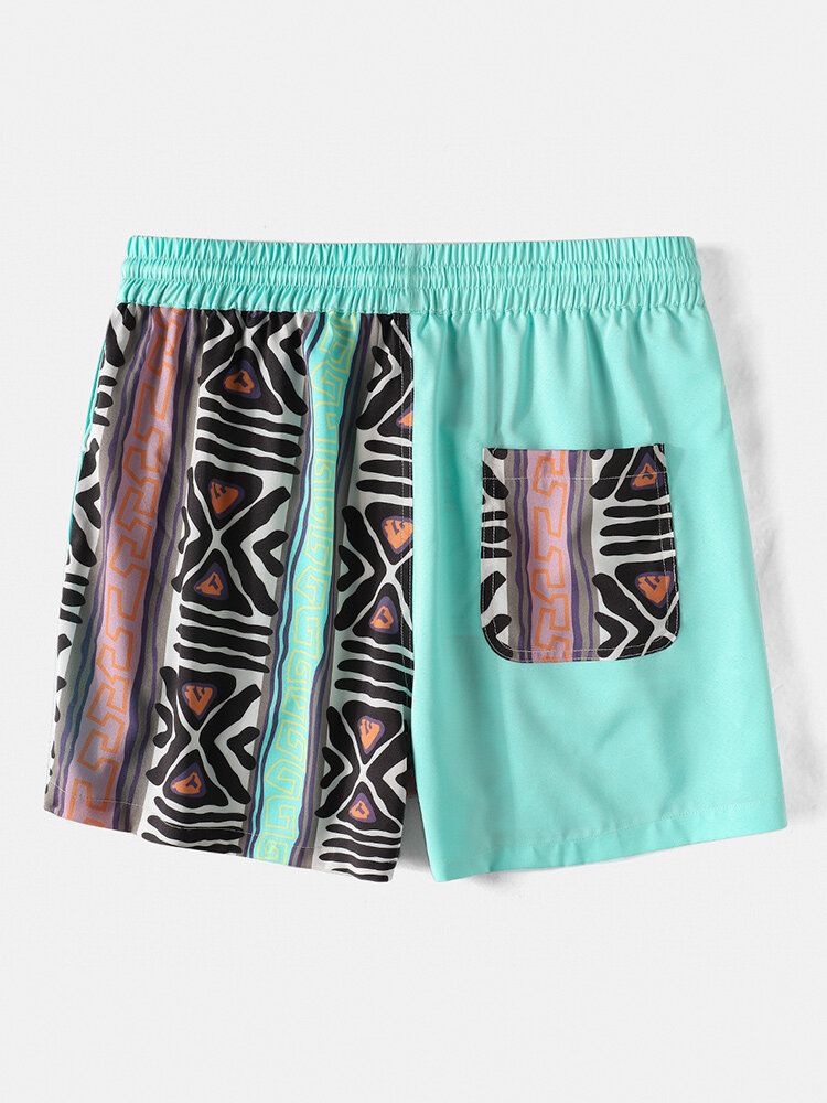 Pantalones Cortos De Playa De Secado Rápido Con Cordón Y Estampado Étnico Para Hombre