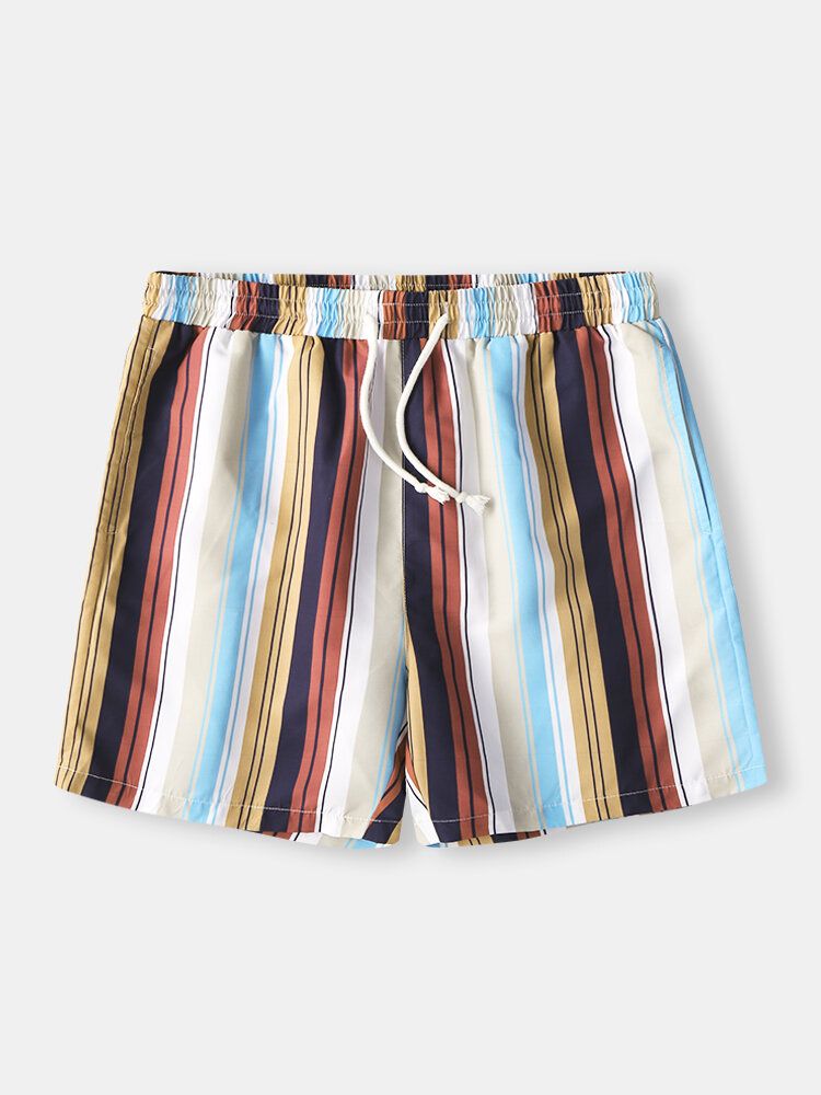 Pantalones Cortos De Playa Cortos De Secado Rápido Transpirables Con Estampado De Rayas De Colores Para Hombre