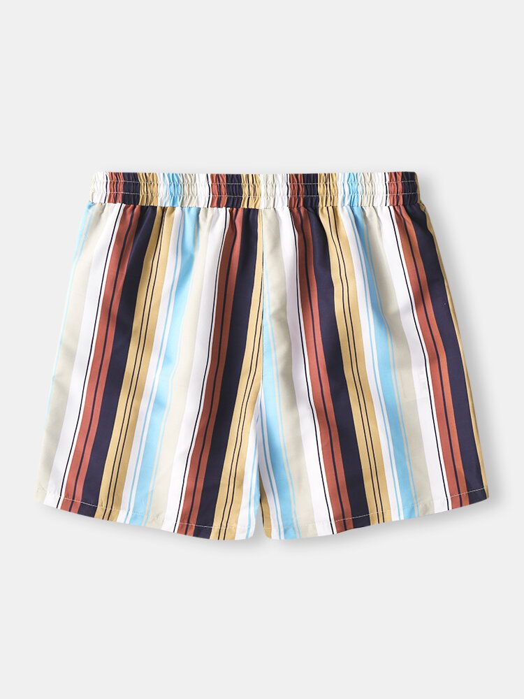 Pantalones Cortos De Playa Cortos De Secado Rápido Transpirables Con Estampado De Rayas De Colores Para Hombre