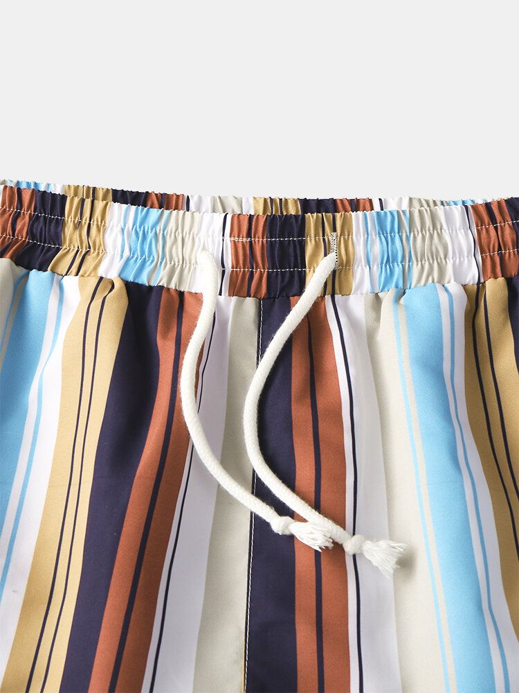 Pantalones Cortos De Playa Cortos De Secado Rápido Transpirables Con Estampado De Rayas De Colores Para Hombre