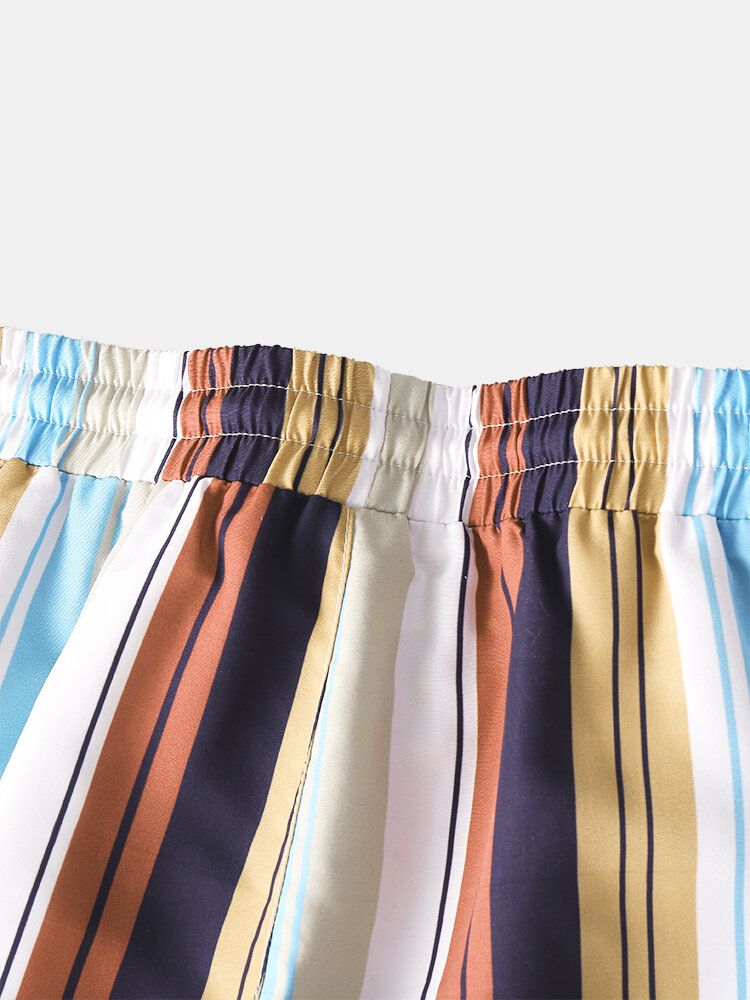 Pantalones Cortos De Playa Cortos De Secado Rápido Transpirables Con Estampado De Rayas De Colores Para Hombre