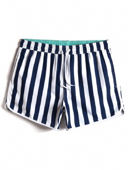 Pantalones Cortos De Playa De Playa De Vacaciones Con Cintura Suelta Y Secado Rápido Con Estampado De Rayas Clásico Para Hombre