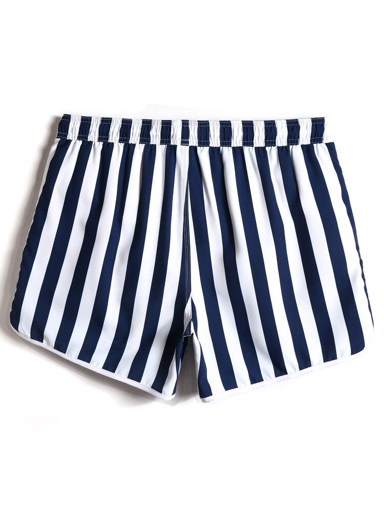 Pantalones Cortos De Playa De Playa De Vacaciones Con Cintura Suelta Y Secado Rápido Con Estampado De Rayas Clásico Para Hombre