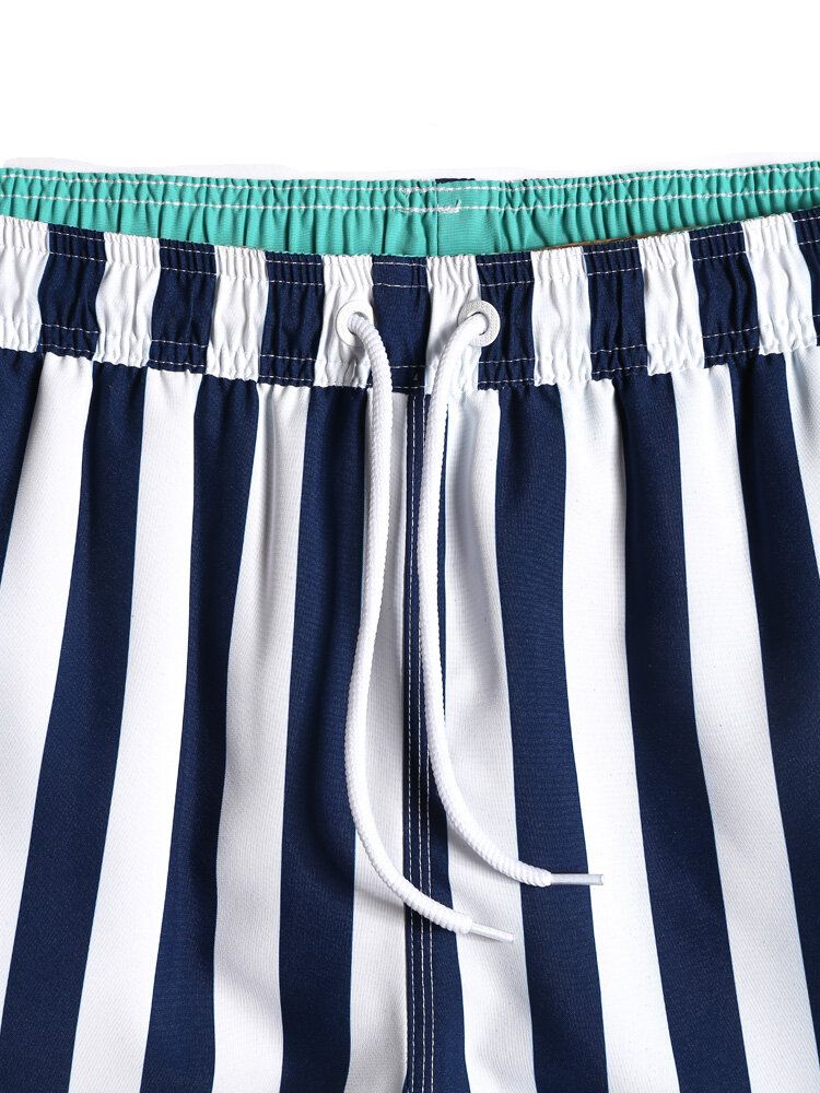 Pantalones Cortos De Playa De Playa De Vacaciones Con Cintura Suelta Y Secado Rápido Con Estampado De Rayas Clásico Para Hombre