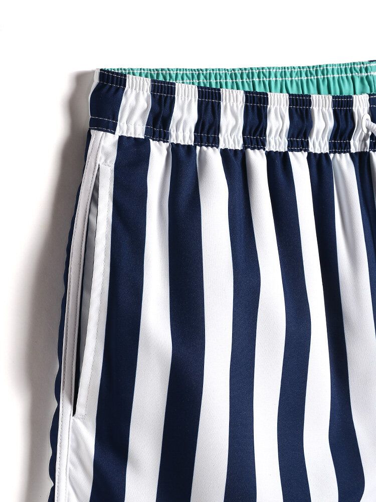 Pantalones Cortos De Playa De Playa De Vacaciones Con Cintura Suelta Y Secado Rápido Con Estampado De Rayas Clásico Para Hombre