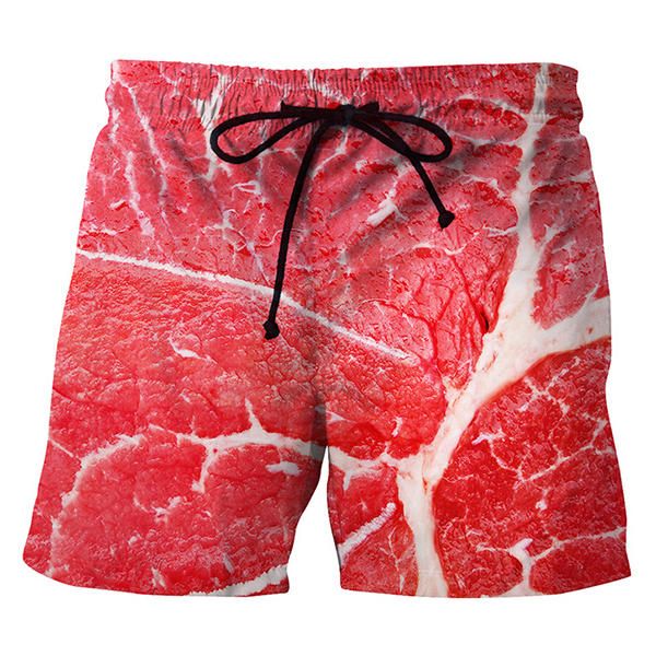 Pantalones Cortos De Playa De Vacaciones Informales De Verano Con Estampado De Carne En 3d