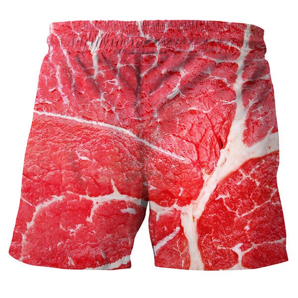 Pantalones Cortos De Playa De Vacaciones Informales De Verano Con Estampado De Carne En 3d