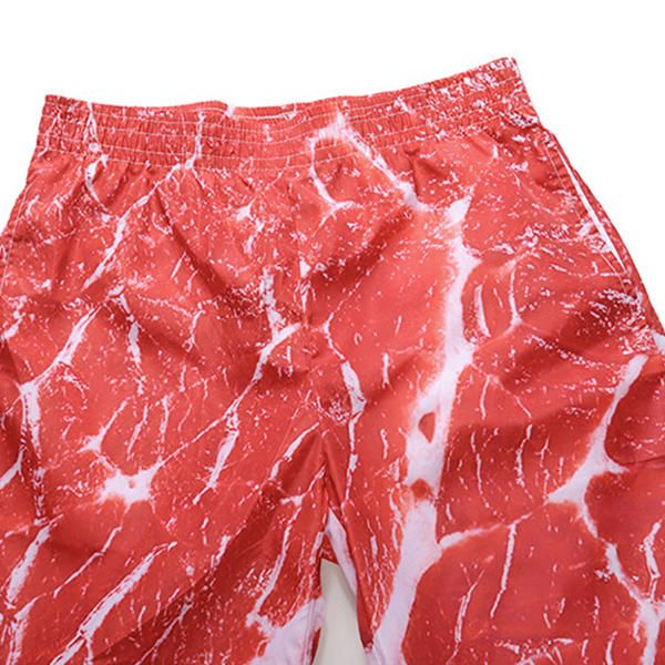 Pantalones Cortos De Playa De Vacaciones Informales De Verano Con Estampado De Carne En 3d