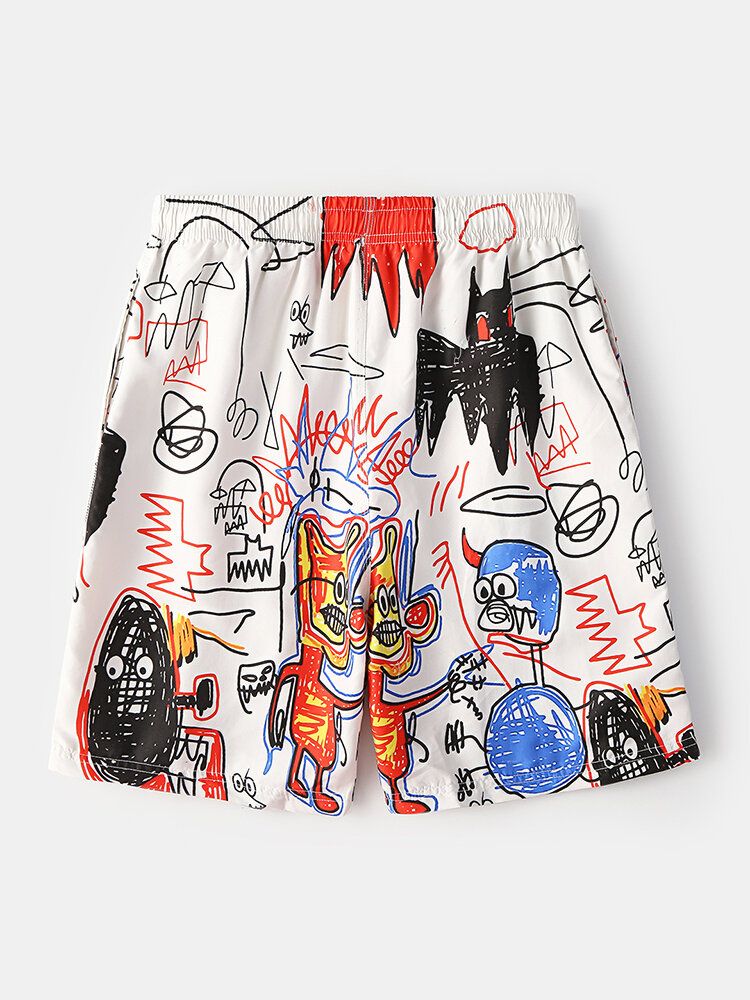 Pantalones Cortos Sueltos Casuales Con Bolsillo De Malla De Secado Rápido Con Estampado De Graffiti Divertido Para Hombre