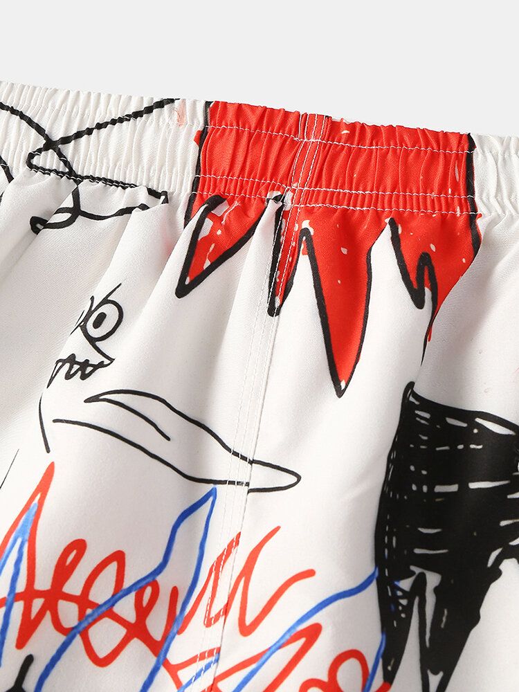 Pantalones Cortos Sueltos Casuales Con Bolsillo De Malla De Secado Rápido Con Estampado De Graffiti Divertido Para Hombre