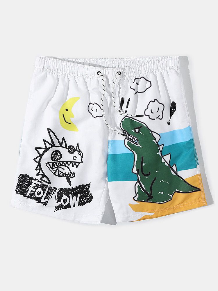 Pantalones Cortos Sueltos De Playa Con Forro De Malla Transpirable Con Estampado De Graffiti De Dibujos Animados Para Hombre