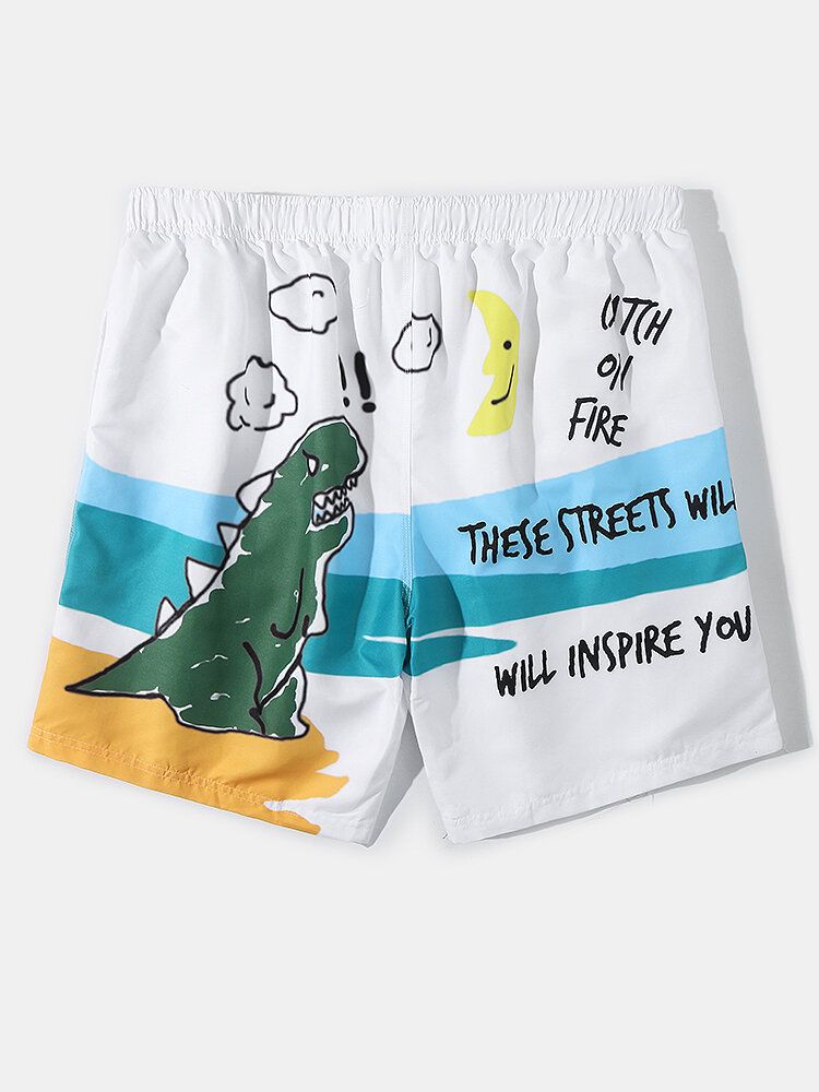 Pantalones Cortos Sueltos De Playa Con Forro De Malla Transpirable Con Estampado De Graffiti De Dibujos Animados Para Hombre