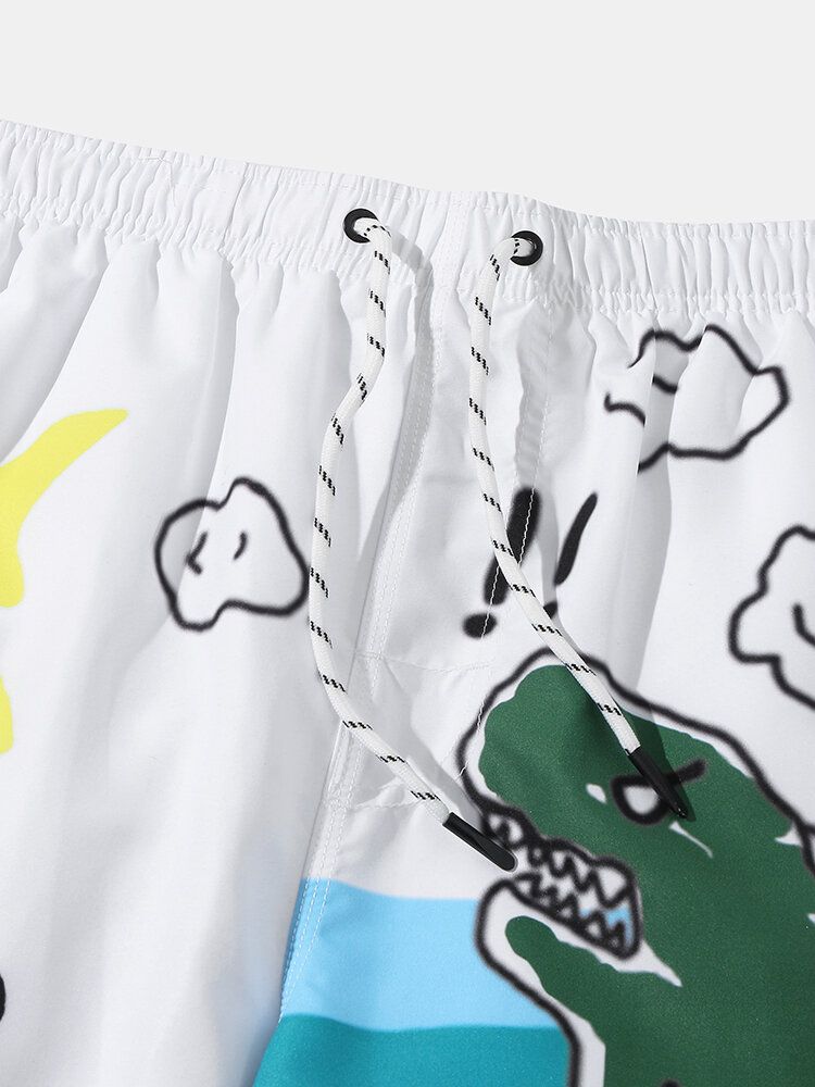 Pantalones Cortos Sueltos De Playa Con Forro De Malla Transpirable Con Estampado De Graffiti De Dibujos Animados Para Hombre