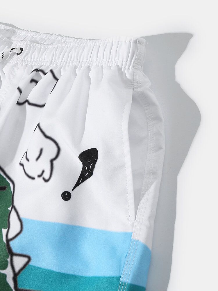 Pantalones Cortos Sueltos De Playa Con Forro De Malla Transpirable Con Estampado De Graffiti De Dibujos Animados Para Hombre