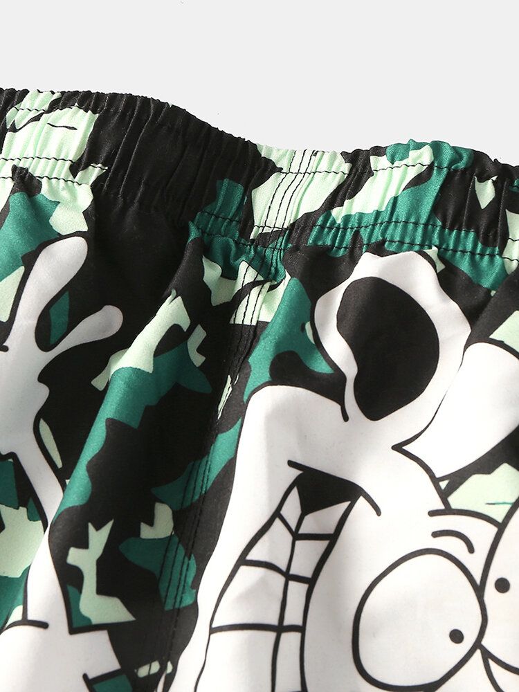 Pantalones Cortos Sueltos De Secado Rápido Con Cordón De Malla Con Estampado Animal De Dibujos Animados De Camuflaje Para Hombre Con Bolsillo