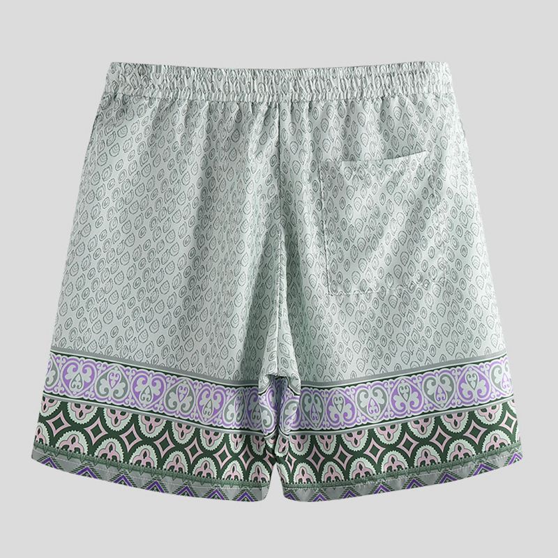 Pantalones Cortos De Tabla Con Cordón De Secado Rápido Con Estampado Étnico Para Hombres