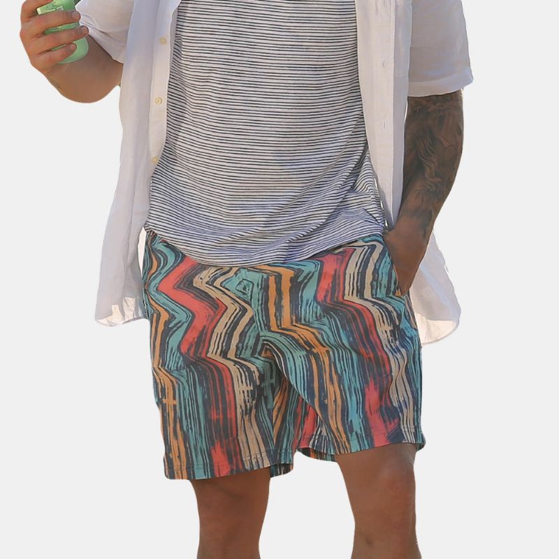 Pantalones Cortos De Tabla De Secado Rápido De Playa Con Diseño De Rayas Coloridas Para Hombres