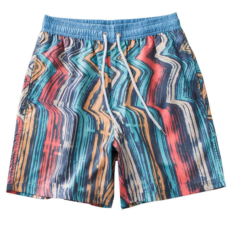 Pantalones Cortos De Tabla De Secado Rápido De Playa Con Diseño De Rayas Coloridas Para Hombres