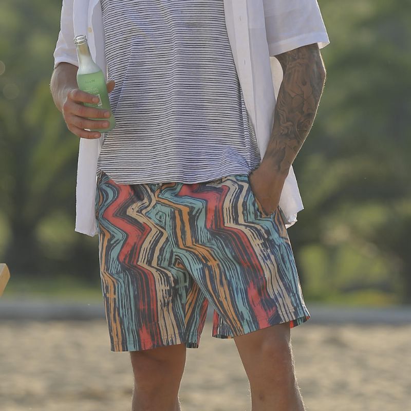 Pantalones Cortos De Tabla De Secado Rápido De Playa Con Diseño De Rayas Coloridas Para Hombres