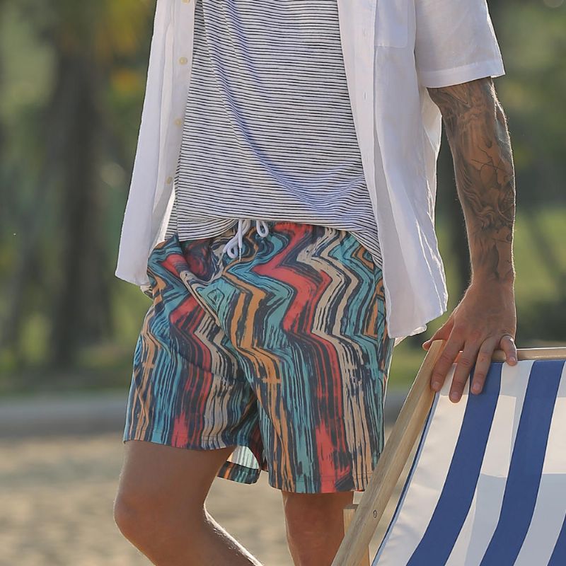 Pantalones Cortos De Tabla De Secado Rápido De Playa Con Diseño De Rayas Coloridas Para Hombres