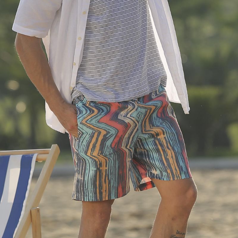 Pantalones Cortos De Tabla De Secado Rápido De Playa Con Diseño De Rayas Coloridas Para Hombres