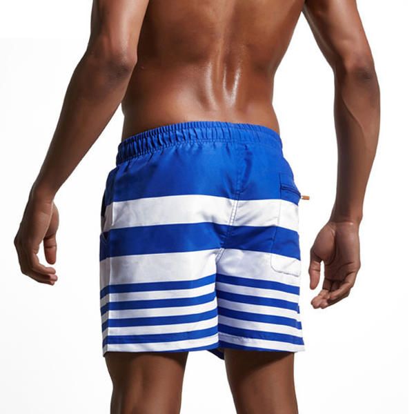 Pantalones Cortos De Tabla De Surf Casuales De Corte Holgado Con Estampado De Rayas En La Playa Para Hombre