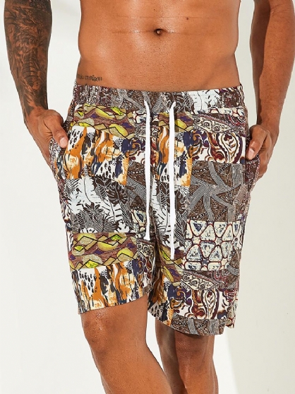 Pantalones Cortos De Verano De Playa Holgados Con Cintura Elástica Con Estampado Colorido De Vacaciones Para Hombre