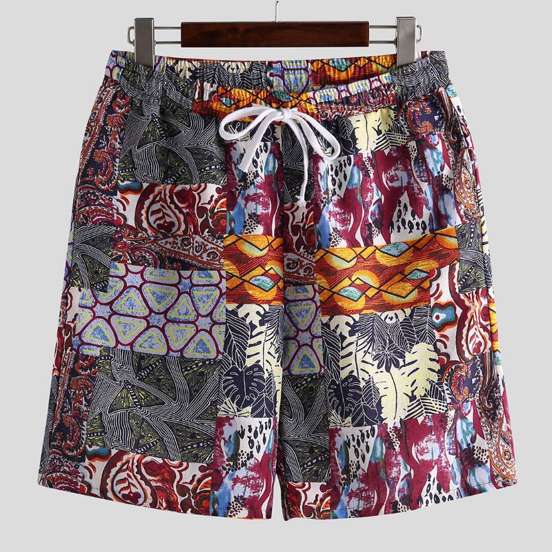 Pantalones Cortos De Verano De Playa Holgados Con Cintura Elástica Con Estampado Colorido De Vacaciones Para Hombre