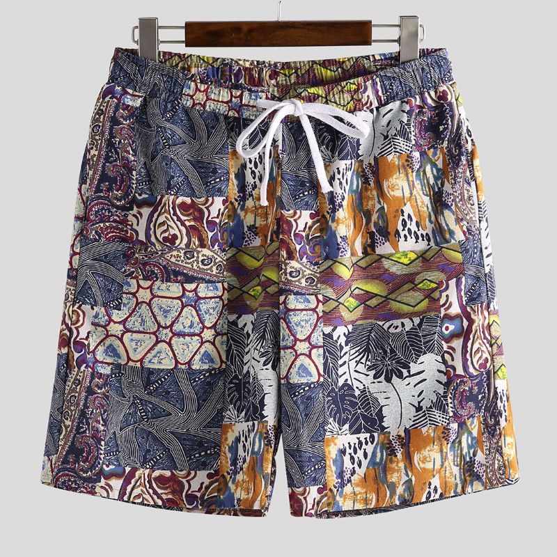 Pantalones Cortos De Verano De Playa Holgados Con Cintura Elástica Con Estampado Colorido De Vacaciones Para Hombre